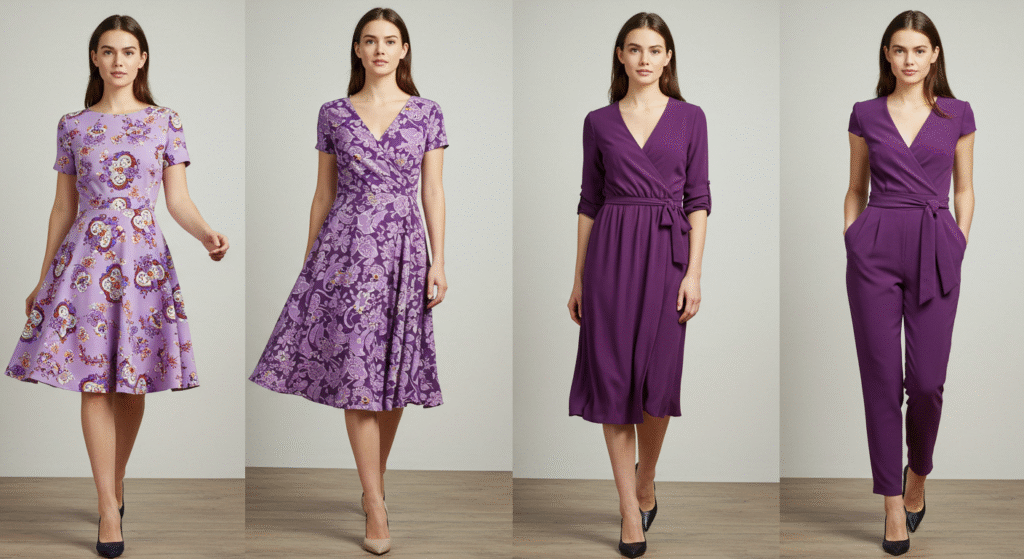 purple color dress for women